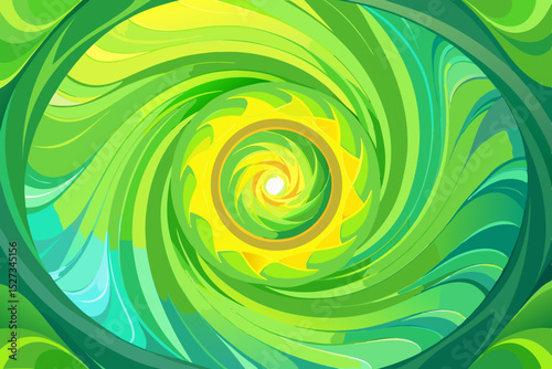 Abstract Green and Yellow Swirling Spiral Vortex Design