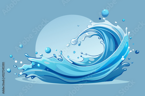 Abstract Blue Water Wave Splashing Ocean Design Element