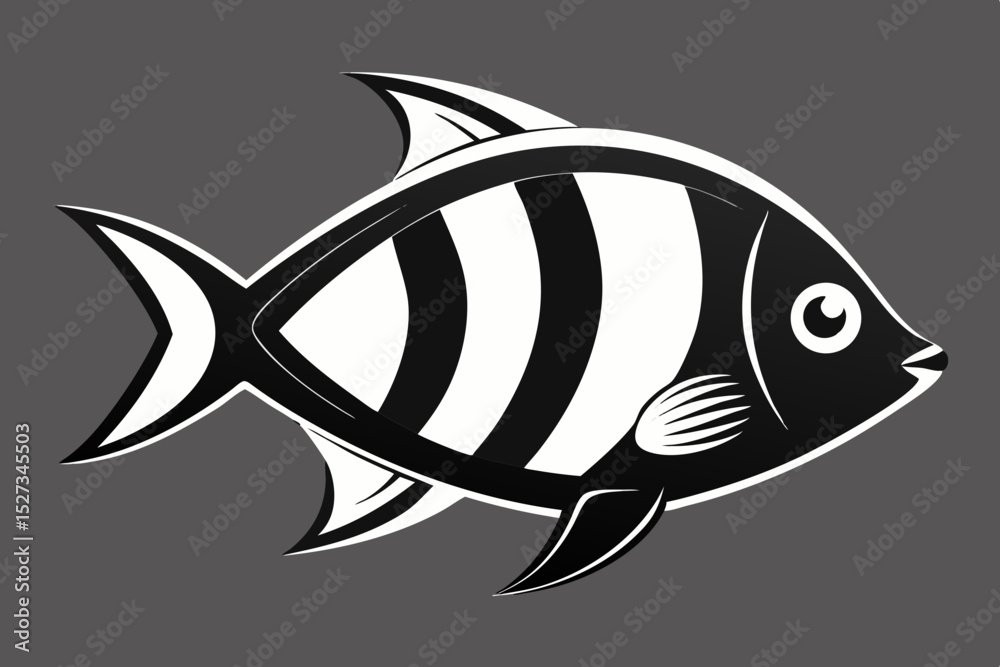 Fototapeta premium Simple Black and White Illustration of a Striped Fish