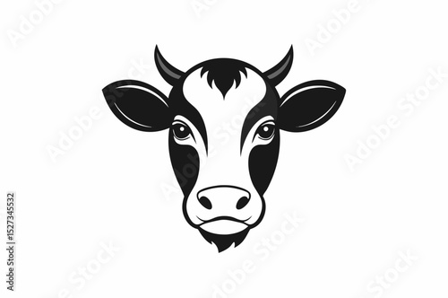 Black and white cow head illustration simple design