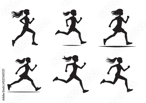 A Girl running Silhouette Vector Set