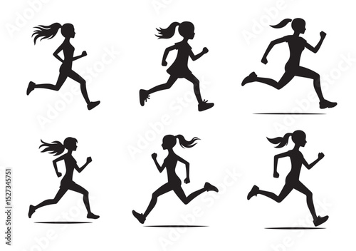 A Girl running Silhouette Vector Set