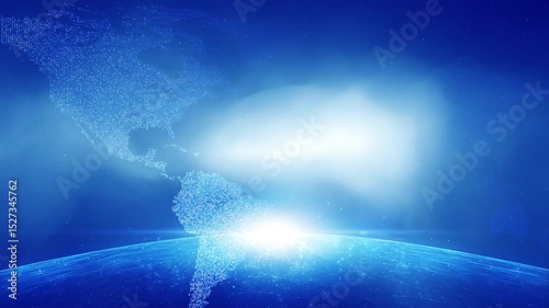 Digital glowing cyberspace sphere with world map animation.