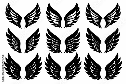 Twelve Unique Black Wing Designs Perfect for Logos and Tattoos