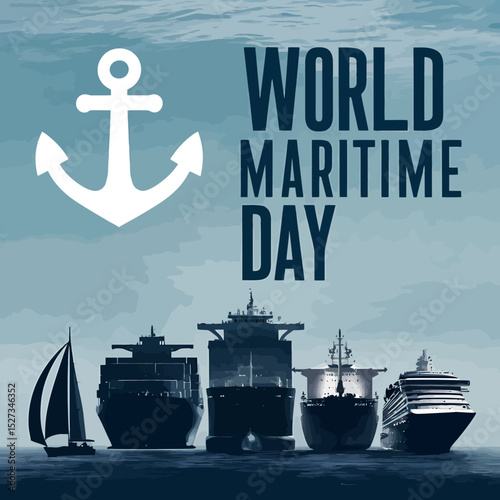 World Maritime Day Poster Flat Vector Illustration