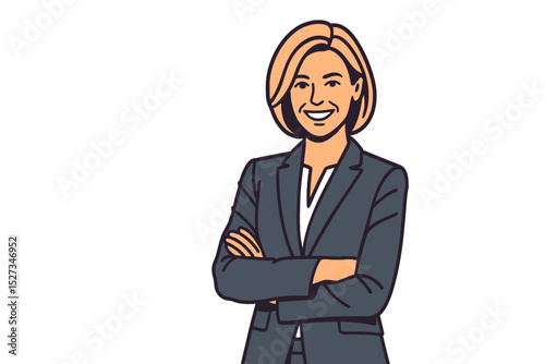 Confident businesswoman with crossed arms smiling at the viewer.