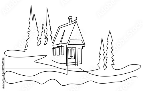 Single continuous line drawing luxury house building at big city. Home architecture property isolated minimalism concept. Dynamic one line draw graphic design vector illustration on white background	