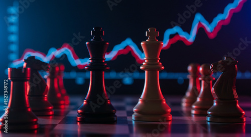 Chess pieces stand firm amidst the volatile dance of financial markets depicting a battle on transparent background
