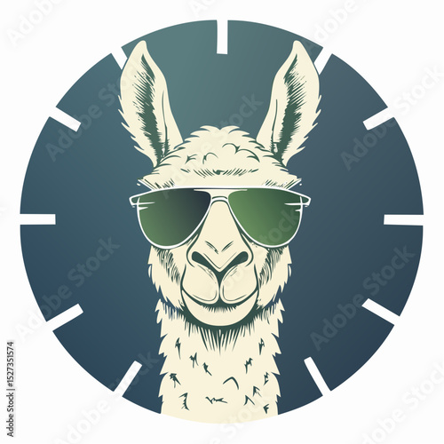 A cool and quirky llama character wearing funky sunglasses, illustrated in bold detail with a playful attitude.