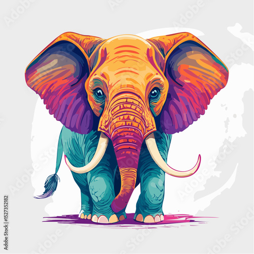 A cheerful, brightly colored elephant with huge ears and a goofy smile—fun and playful, made for standout t-shirt designs.