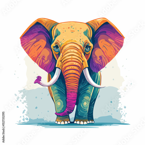 A cheerful, brightly colored elephant with huge ears and a goofy smile—fun and playful, made for standout t-shirt designs.