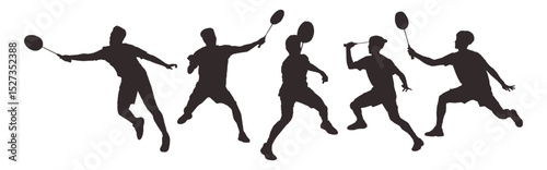 set of silhouettes of athletes or male badminton players. isolated on white background. graphic vector illustration