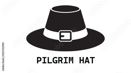 Classic pilgrim hat icon black and white silhouette isolated against a clean white background