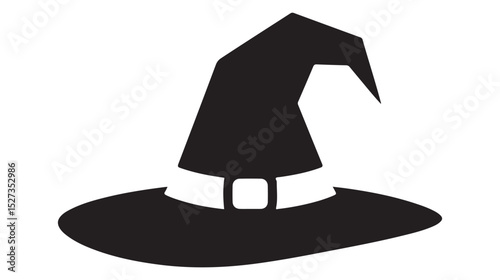 Black silhouette of a witch hat with white background for halloween holiday designs