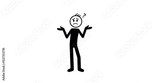 Lost in Thought: A Stick Figure Embodies Confusion and Uncertainty, Perfect for Illustrating Dilemmas, Decisions, and the Search for Answers, Black and White