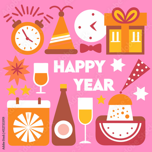 Happy new year flat lay design elements