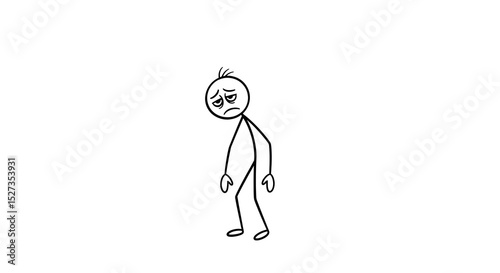 Heavy Heart: A Stick Figure Depicts Sadness, Despair, and Overwhelming Feelings of Melancholy and Isolation. Simple Art for Emotional Communication.