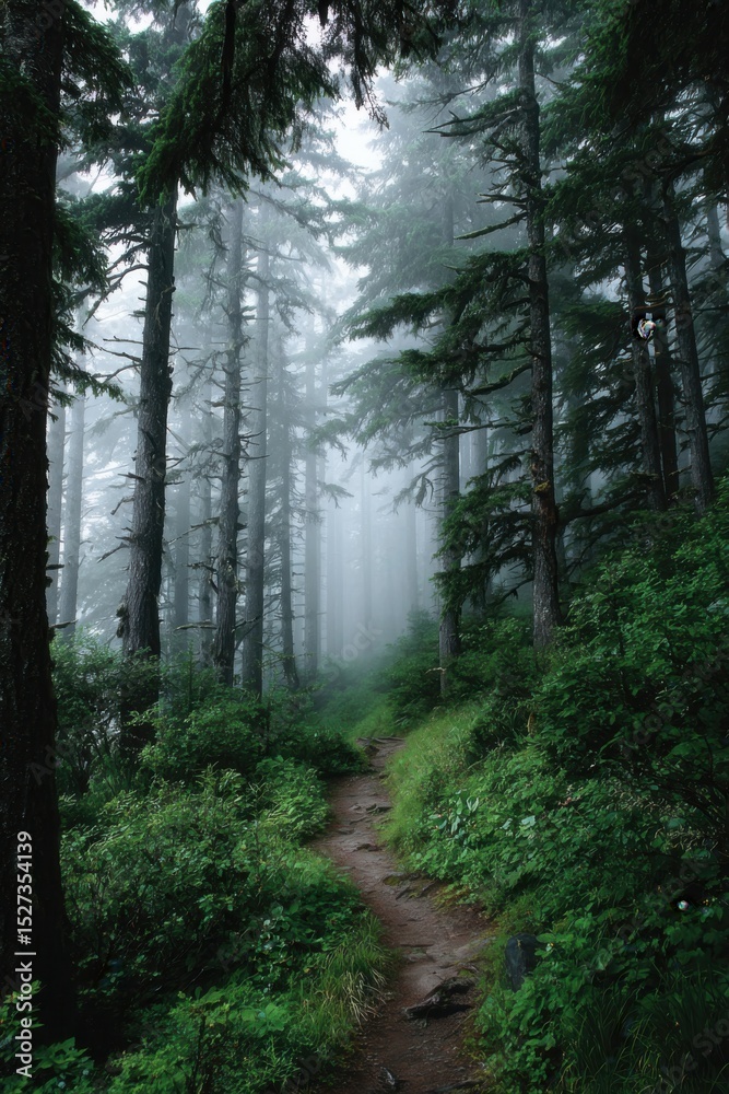 Obraz premium 霧が出ている山中の道