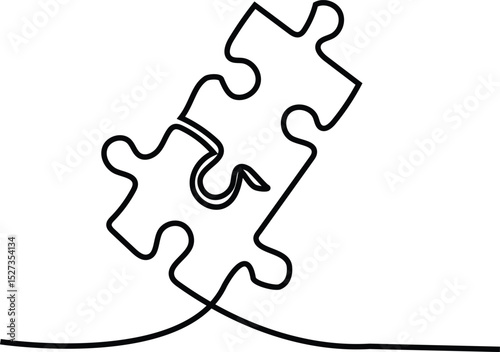 jigsaw puzzle piece single line art , Continuous one line drawing Pieces of jigsaw. Single line drawing illustration of puzzles. vector art,  Doodle illustration