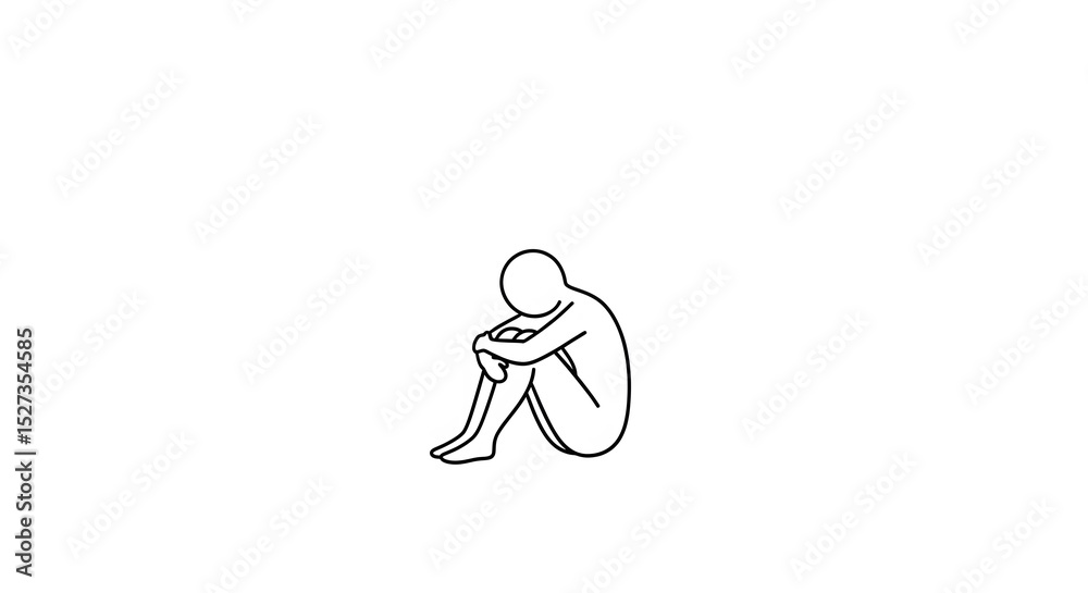 Obraz premium Minimalist Solitude: Line Art Depicting Inner Turmoil, Emotional Vulnerability, and the Weight of Isolation, Perfect for Mental Health Campaigns