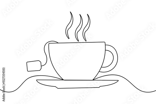 Tea bag one line art in minimalist outline vector illustration
