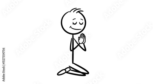 Stick Figure Praying, Seeking Hope and Serenity, Expressing Devotion and Gratitude, Finding Peace Through Meditation, Symbolizing Faith's Comforting Embrace