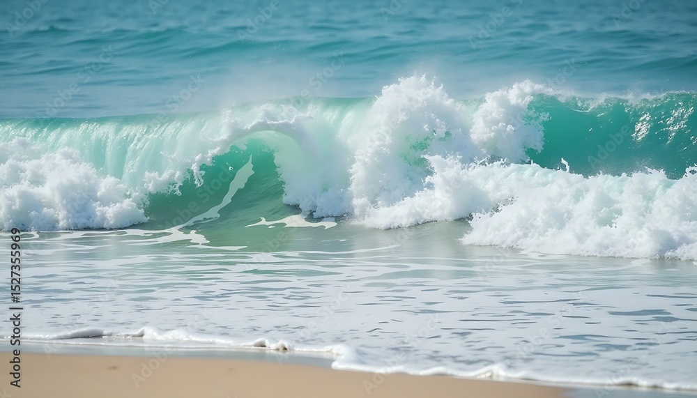 Fototapeta premium Crashing Ocean Wave with Foamy White Water and Sandy Beach