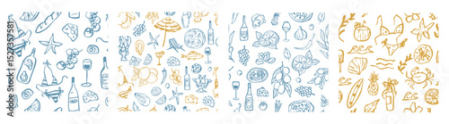 Set of hand drawn mediterranean seamless patterns
