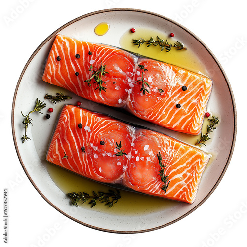 salmon on a white plate on Transparent background