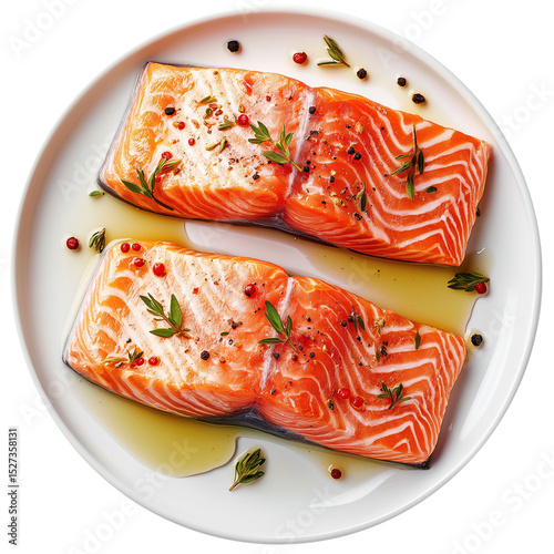salmon on a white plate on Transparent background