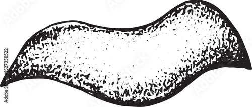 A black and white abstract shape with fluid, wavy contours and textured shading. The dynamic form creates a sense of movement and contrast, ideal for modern graphic compositions