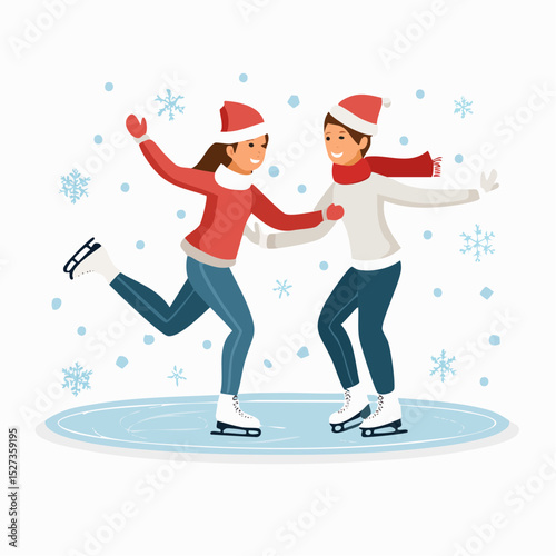 illustration of two people playing ice skating