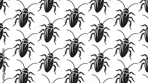 cockroaches seamless pattern with black and white background