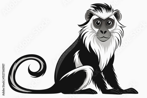 Black and white illustration of a sitting Mantled Howler Monkey