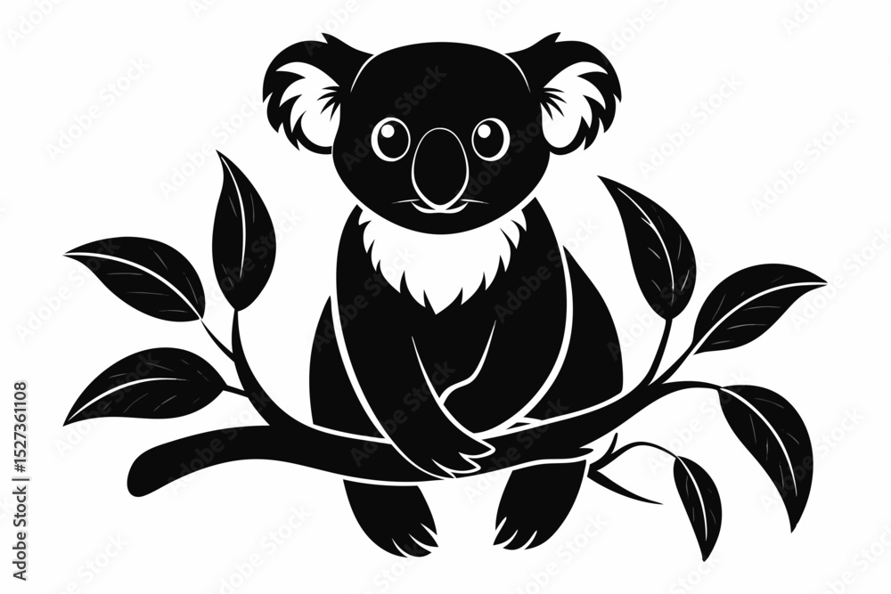 Fototapeta premium Adorable Koala Bear Silhouette in Eucalyptus Tree Illustration