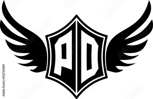 PD logo emblem with winged and shield template