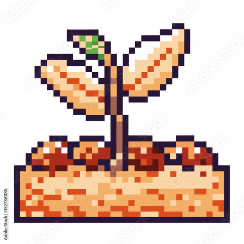 Pixelated sprout growing in soil retro digital illustration of new life and growth