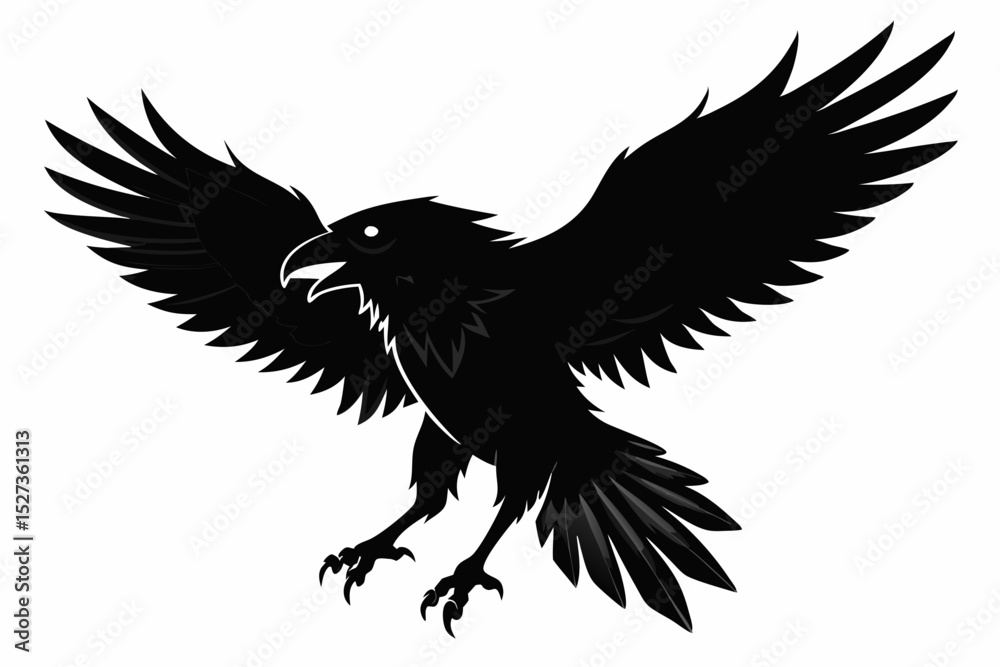 Obraz premium Majestic Black Raven in Flight Wings Spread Wide Silhouette