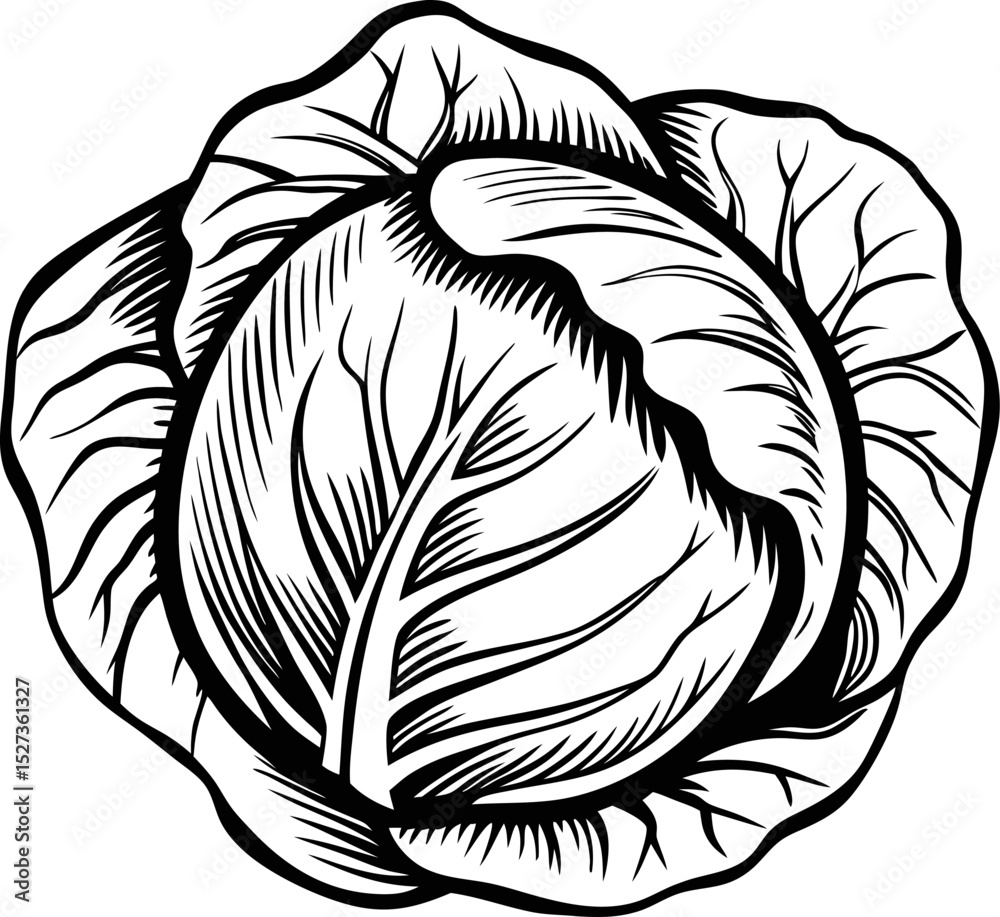 Obraz premium engraved cabbage illustration, vintage vegetable sketch, botanical art black and white