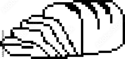 Pixelated loaf, sliced bread retro digital icon, black and white, minimalist design