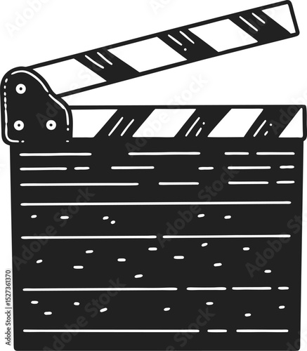 film clapperboard sketch classic movie industry icon, vintage cinema theme, black and white illustration