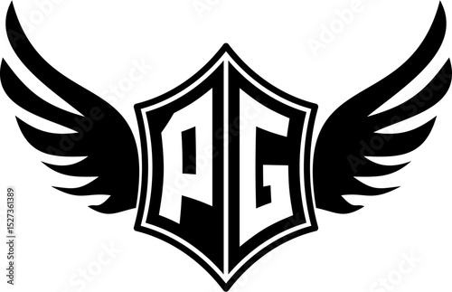 PG logo emblem with winged and shield template