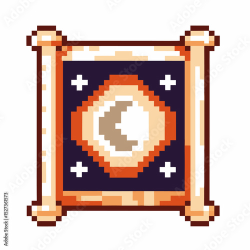 Pixel art tarot card with crescent moon and stars design