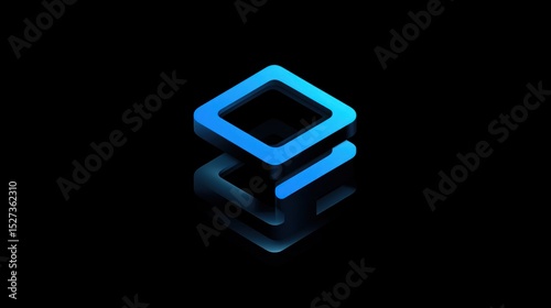 Abstract design of stacked squares.  A vibrant blue 3D graphic symbol