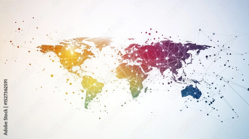 Obraz premium Global interconnectedness. World map with network lines and points, conveying a sense of global communication and interconnectedness