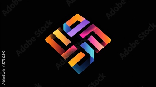 Abstract geometric logo design.  Intricate, colorful, and dynamic
