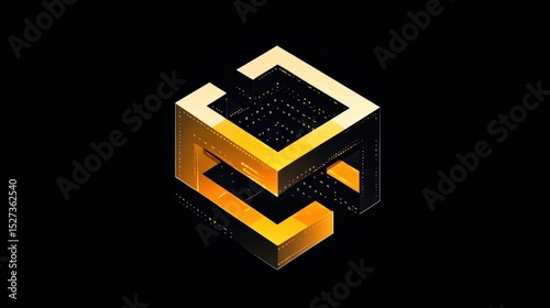 Abstract golden cube, intricate design