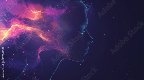 Abstract female profile, vibrant energy aura