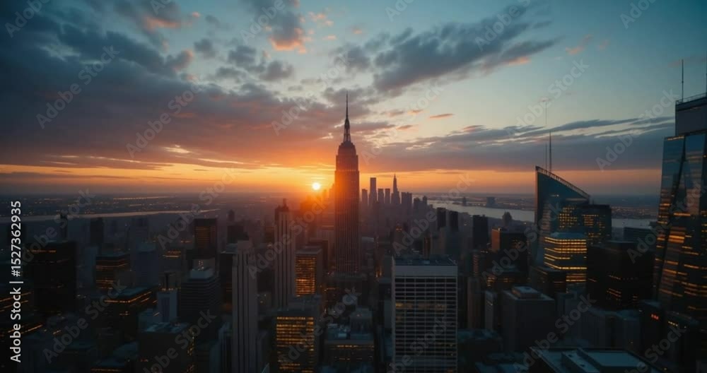 Sunrise/Sunset Time-lapse: Aerial View of Manhattan Skyline with Empire State Building