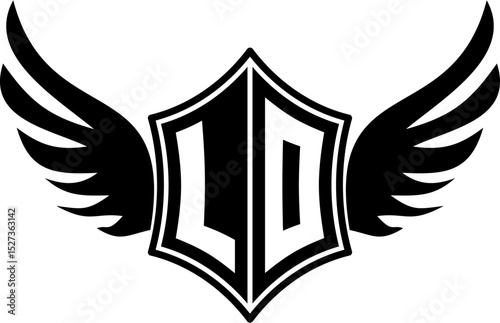 LO logo emblem with winged and shield template